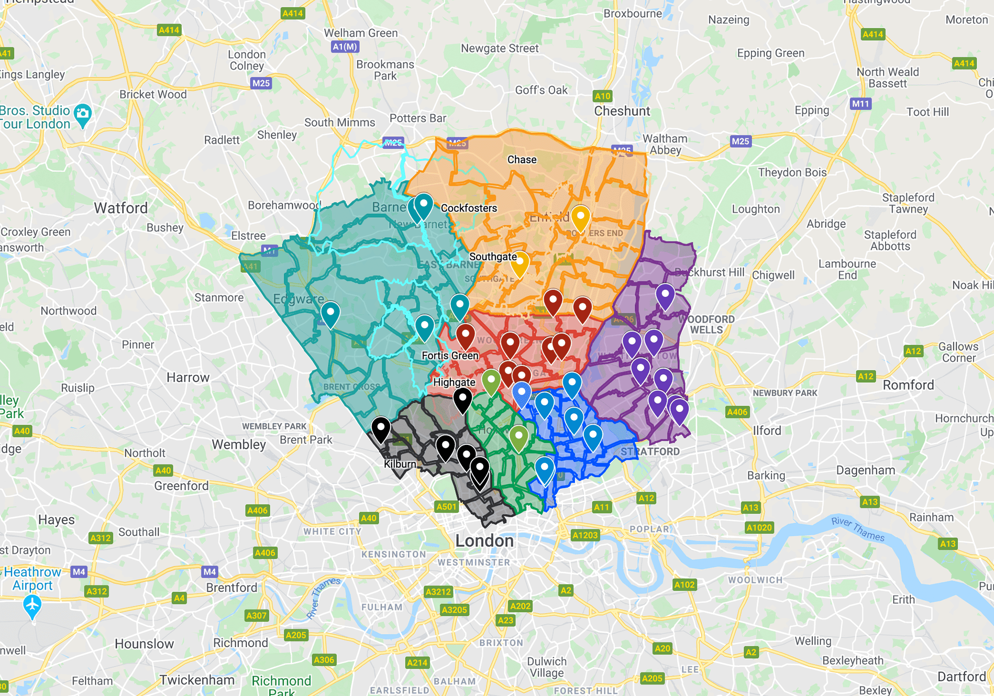 Mapa z obszarami
mapa polskiego Internetu