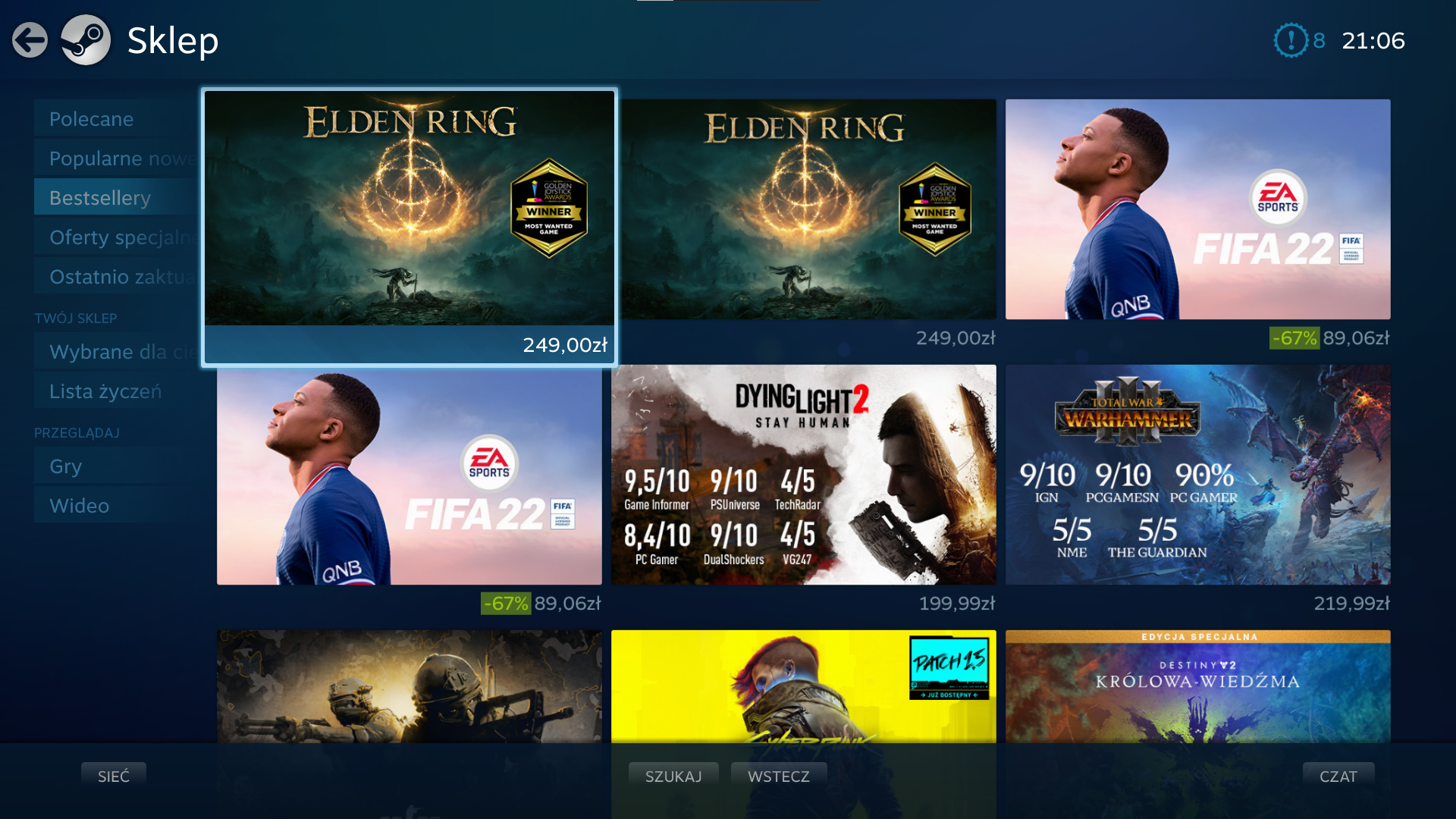 Steam i gry będące aktualnymi bestsellerami