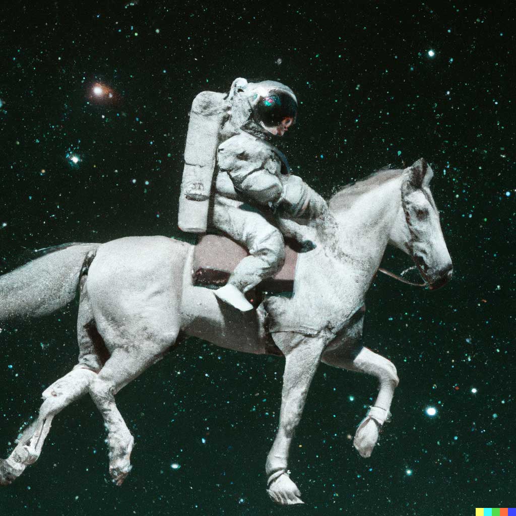Astronauta jadący na koniu wygenerowany przez generator obrazów DALL-E2
