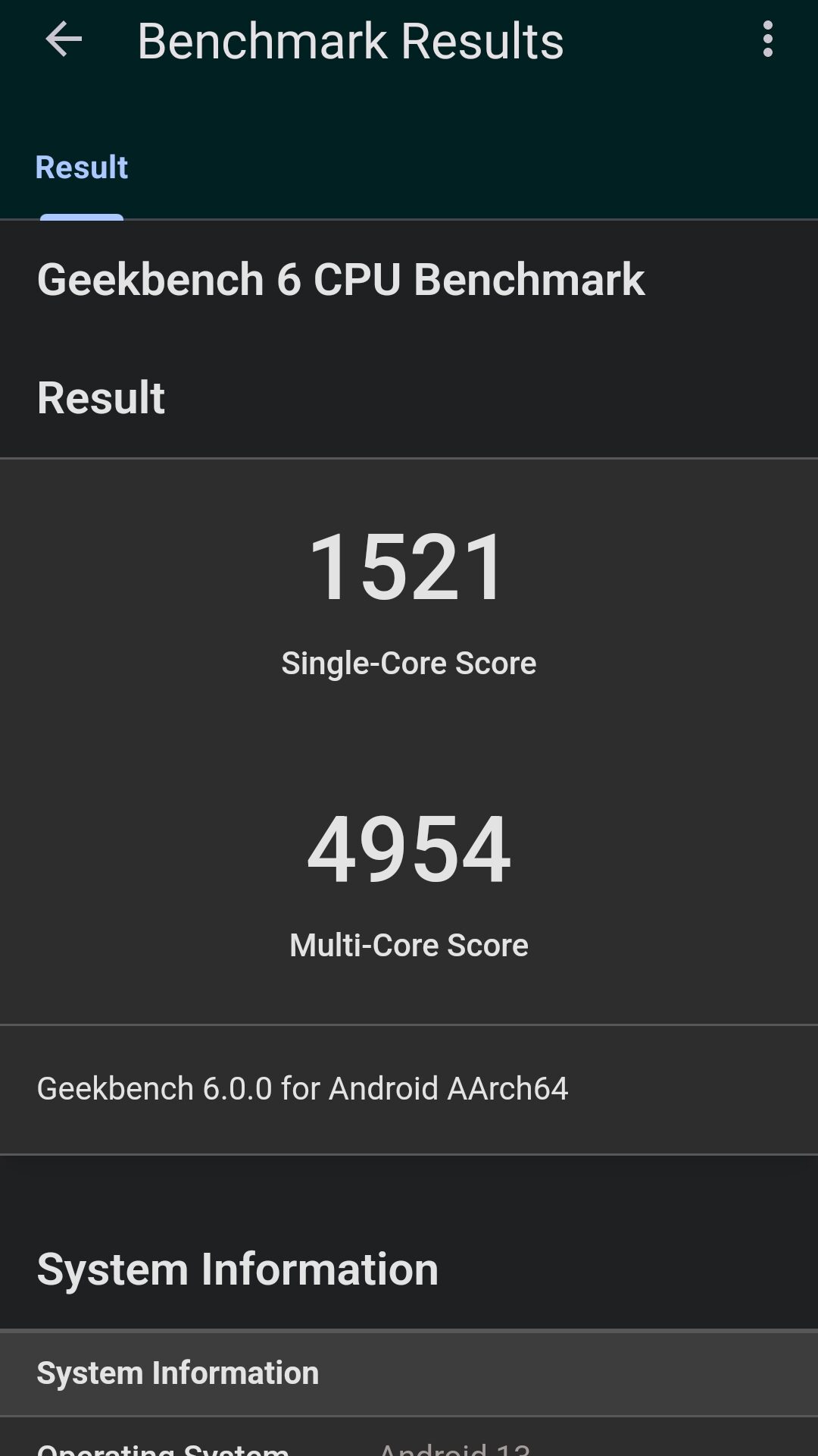 Zrzut ekranu z wyniku benchmarku 3