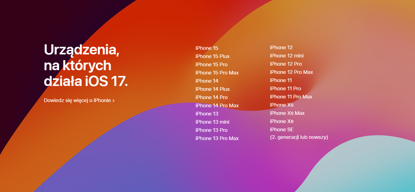 iOS 17 - lista urządzeń