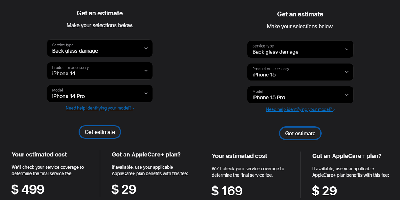 iPhone 14 Pro vs iPhone 15 Pro: porównanie cen wymiany tylnego panelu