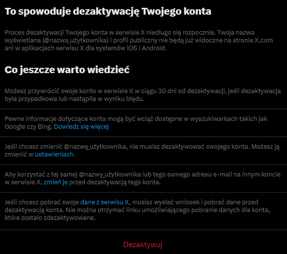 X (ex-Twitter) - usuń swoje konto