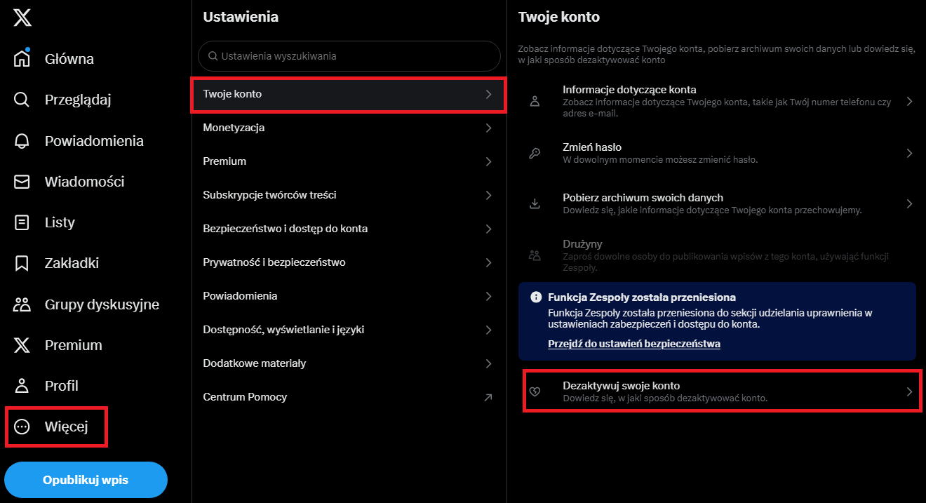 X (ex-Twitter) - jak usunąć swoje konto