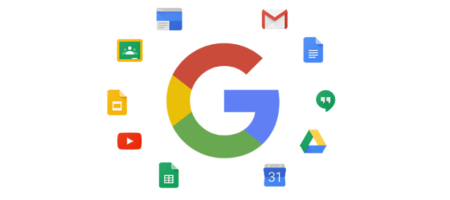 Logo Google otoczone przez loga aplikacji Google