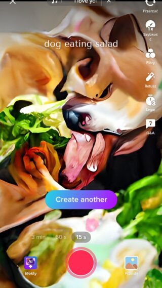 Grafika rzekomo przedstawiająca psa jedzącego sałatkę 